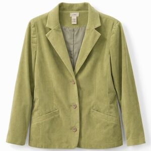 L.L. Bean Corduroy Blazer Jacket 12 Reg Chartreuse Green Stretch Cotton Academia